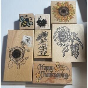 Vintage Wooden Stamps For Scrapbooking/Cards. Lot Of 7 Fall/flower/other